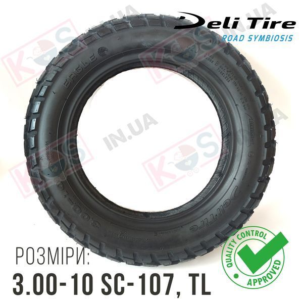 Покришка (шина) для скутера 3.00-10 "DELI TIRE" SC-107 "EAGLE", TL 28680 фото
